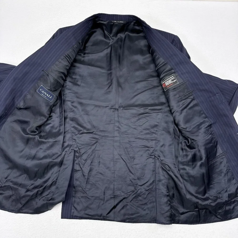 Canali Blazer Jacket Mens Size 42 R Navy Blue Wool Pinstripe‎ Made in Italy
